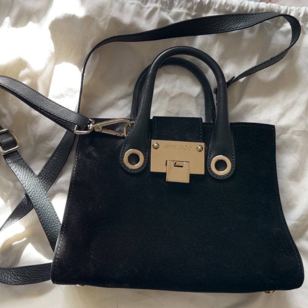 Jimmy Choo Women's Black Riley's Mini Suede Tote Crossbody Bag